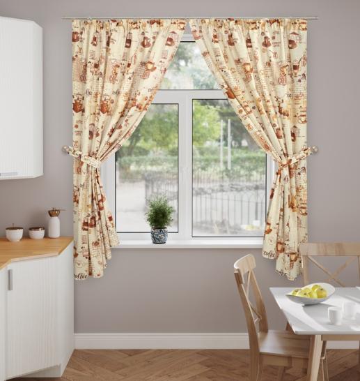 Шторы короткие с подхватами Кофемания - фото 1