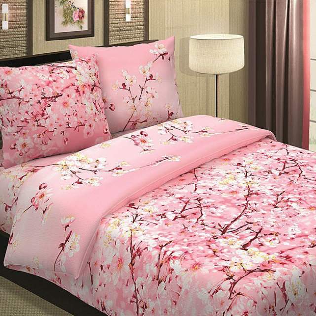 Комплект постельного белья Сакура розовый поплин  - фото 1