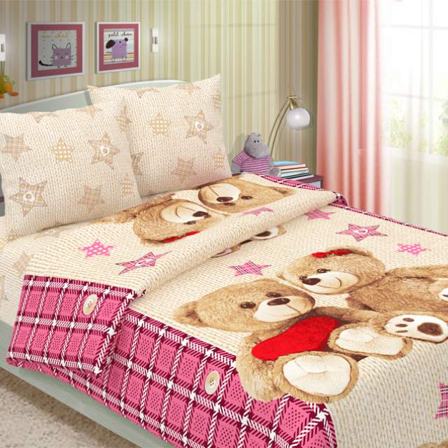 Комплект постельного белья Мишки Тедди розовый бязь - фото 1