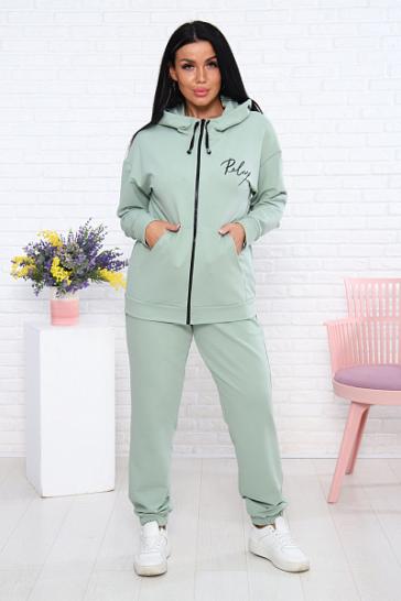 Костюм с брюками, футер с лайкрой 2-х нитка, светлая олива (907-8 вид 2) - фото 1