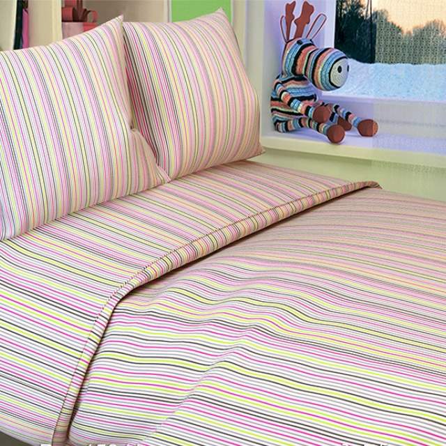Комплект постельного белья Цветные полоски розовый бязь - фото 1