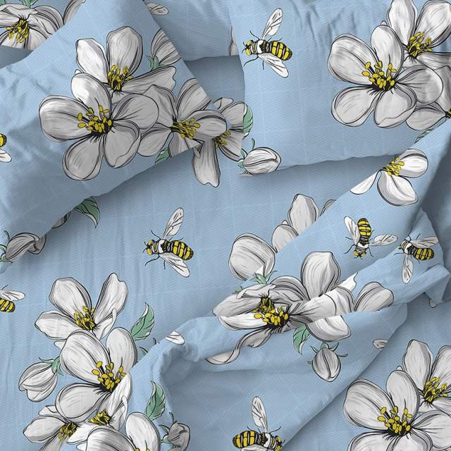 Комплект постельного белья Пчелки голубой бязь - фото 2