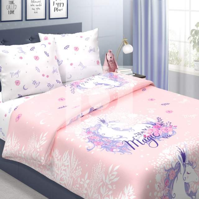 Комплект постельного белья Единорог розовый бязь - фото 1