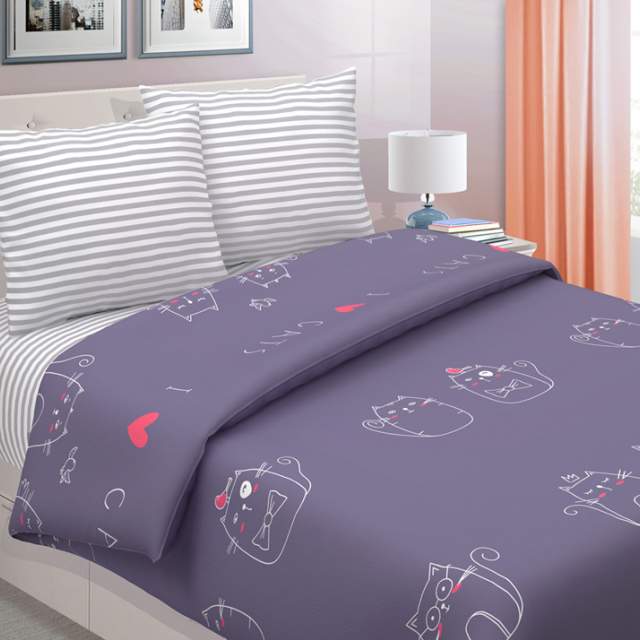 Комплект постельного белья Ля-мурр фиолетовый поплин - фото 1