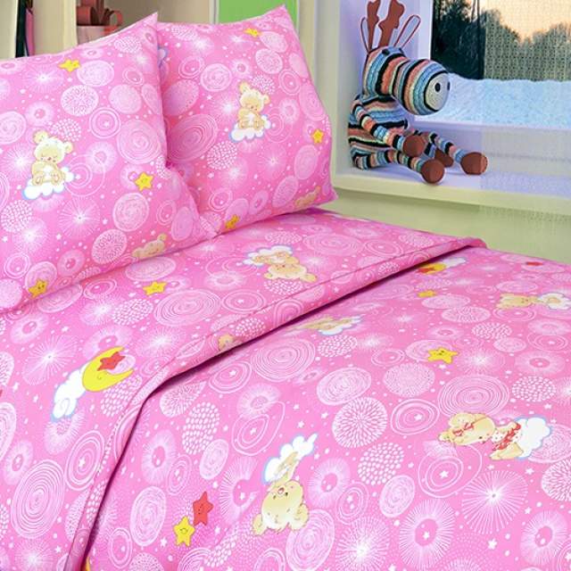 Комплект постельного белья Мишки в облаках розовый бязь - фото 1