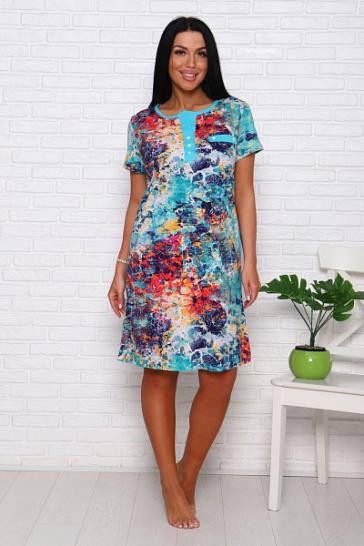 Туника домашняя с карманами (00971 вид 2, бирюза) - фото 1