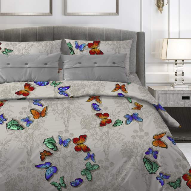 Комплект постельного белья Бабочки серо-бежевый бязь - фото 1