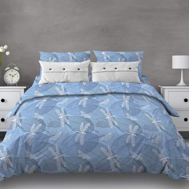 Комплект постельного белья Стрекозы голубой бязь - фото 1