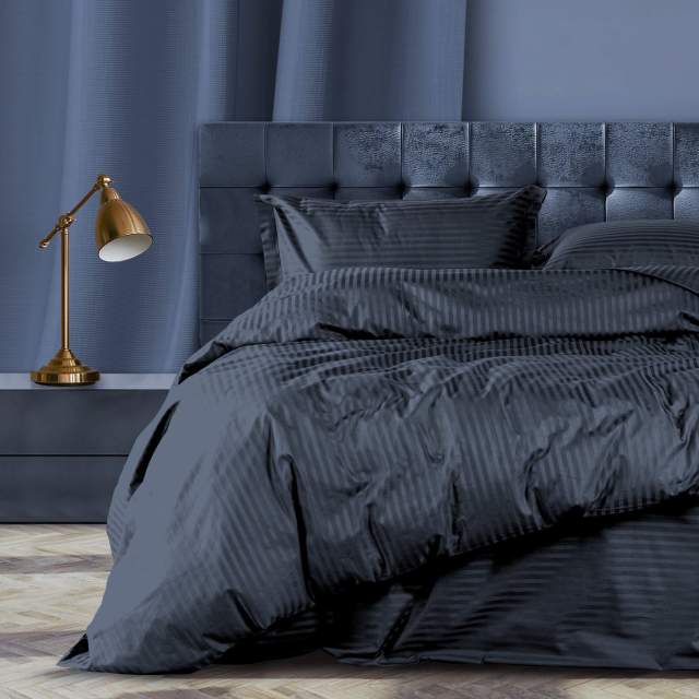 Комплект постельного белья Жемчужина темный графит страйп-сатин - фото 1