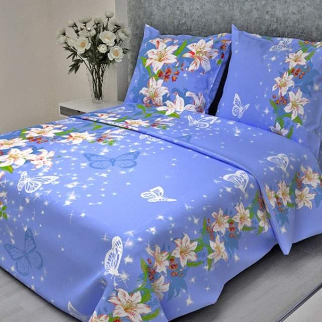Комплект постельного белья Лилии голубой бязь - фото 1