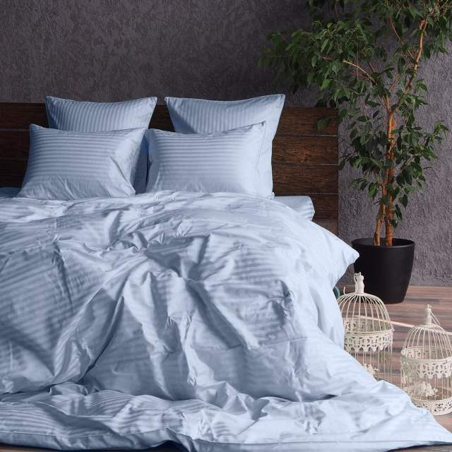Комплект постельного белья Жемчужина серо-голубой страйп-сатин - фото 1