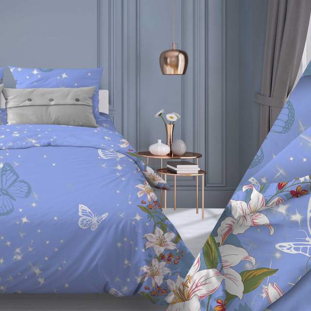 Комплект постельного белья Лилии голубой бязь - фото 2