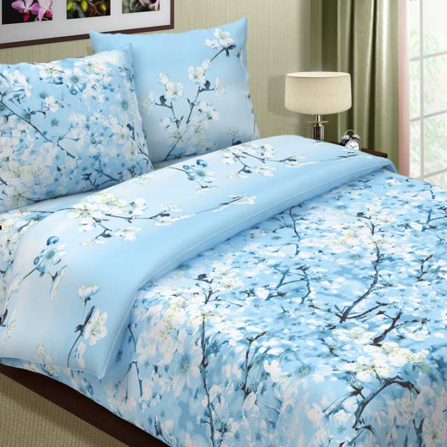 Комплект постельного белья Сакура голубой поплин - фото 1