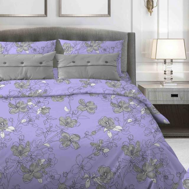 Комплект постельного белья Цветы сакуры лавандовый бязь - фото 1