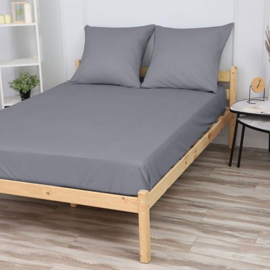 Простыня на резинке Серый сатин - фото 1