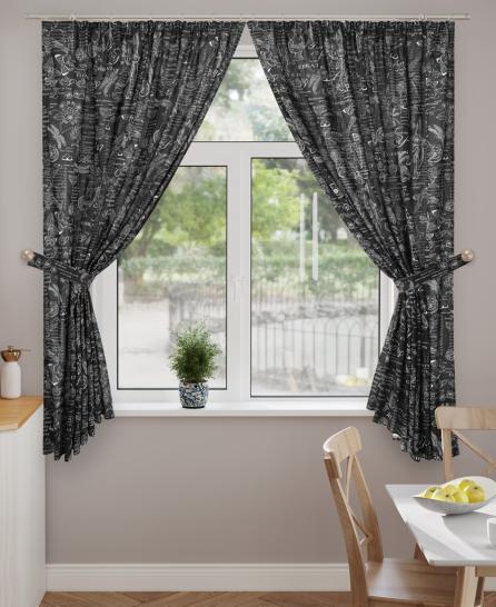 Шторы короткие с подхватами Стрекоза черная - фото 1